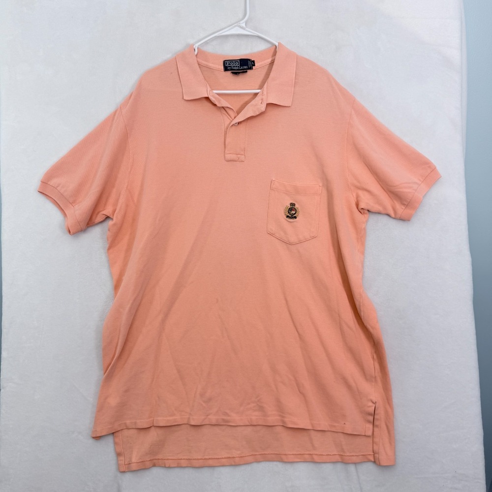 Vintage Polo Ralph Lauren The Big Shirt Polo Mens L Orange Crest Embroidered - Picture 1 of 9